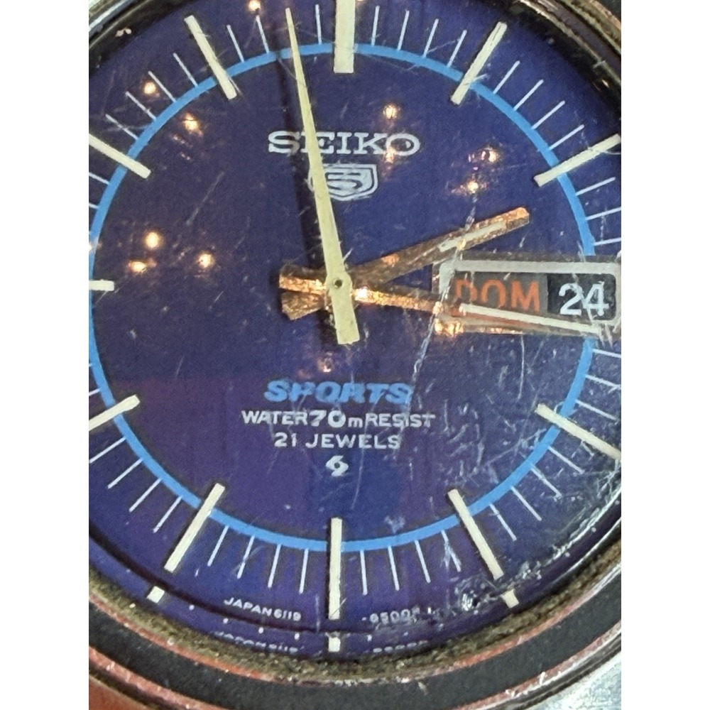 Vintage Seiko 5 Sports 6119-8450 Automatic Blue Dial 21J Runs Original New Strap - Picture 6 of 10